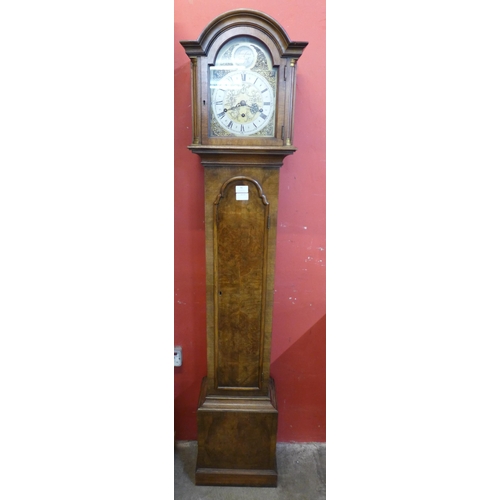 95 - A Queen Anne style figured walnut dwarf longcase clock