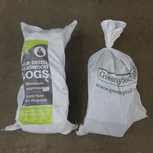 2238 - 2 Bags of kiln dried Gwynedd fire wood