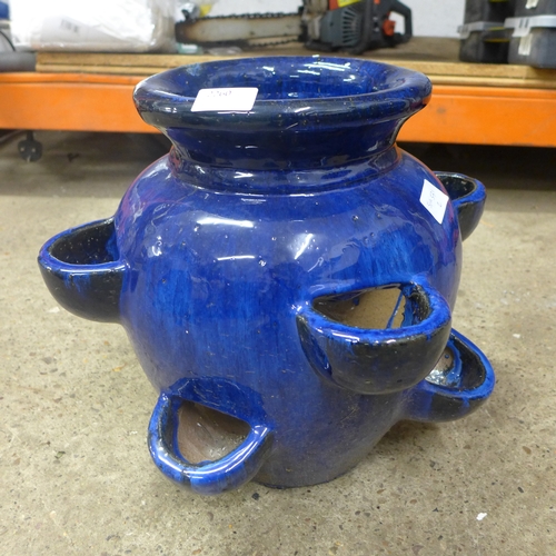 2260 - A blue glazed strawberry planter