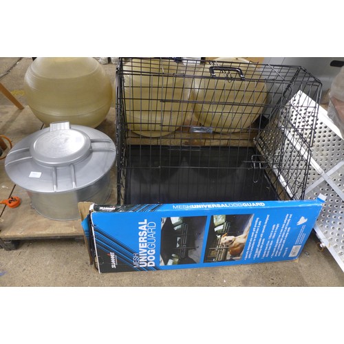 2415 - A in car dog crate, car dog guard and Doggie Dooley dog waste disposal system