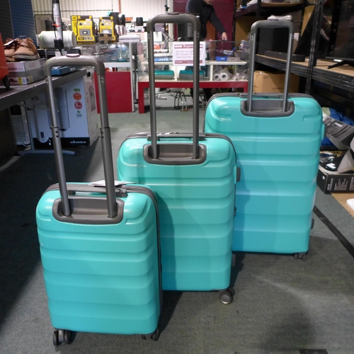 3050 - Rock Bali 3 Piece Turquoise Suitcase Set original RRP £141.66 + VAT (306-342) * This lot is subject ... 