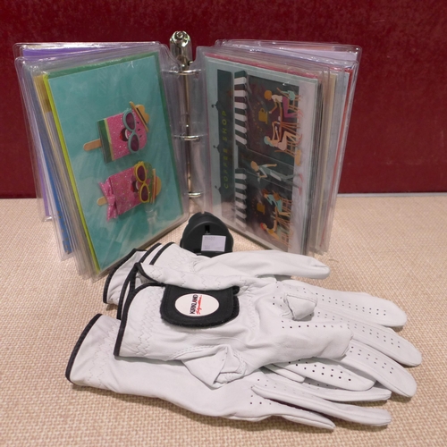 3101 - Kirkland Signature Golf Gloves, Travel Plug & Selection of Greetings Cards (306-251) * This lot is s... 