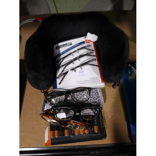 3108 - Quantity of Glasses, Duracell AA Optimum Batteries & Neck Pillow  (306-220,337,338,220) * This lot i... 