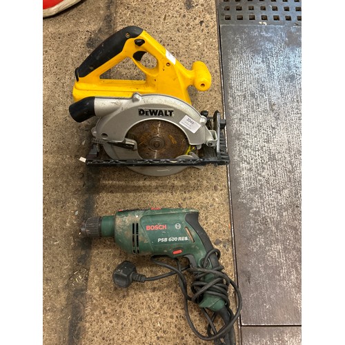 2049 - A DeWalt cordless saw - no battery with Bosch 600 RRS corded 240 drill - w