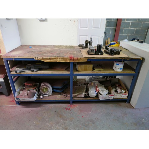 13 - A heavy-duty wooden topped workbench with two integral shelves. Item is offered for sale in situ at ... 