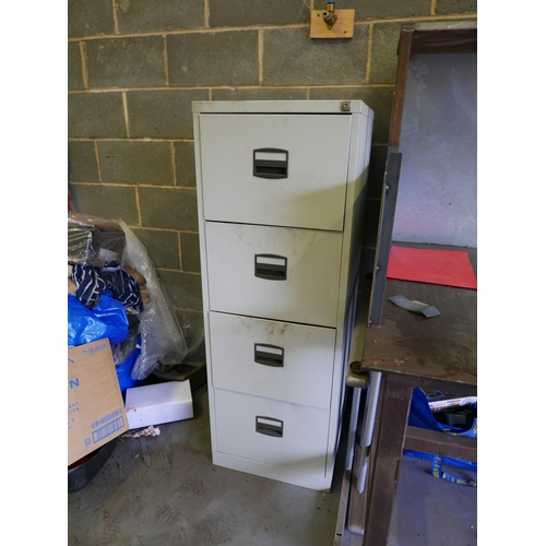 16 - A four-drawer steel filing cabinet in grey. Item is offered for sale in situ at Strelley, Nottingham... 