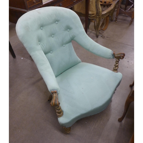 140 - An early Victorian giltwood and fabric upholstered lady's chair