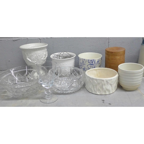 1127 - A collection of glassware and plant pot holders including Wedgwood **PLEASE NOTE THIS LOT IS NOT ELI... 