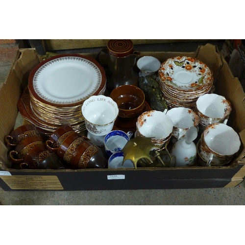 1138 - A six setting Beswick brown coffee set, with coffee pot and sugar bowl, Duchess plates (15) and six ... 