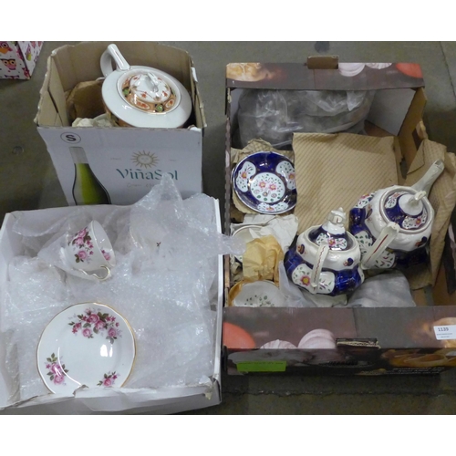 1139 - Three boxes of assorted pottery including teapots,  Queen Anne, etc. **PLEASE NOTE THIS LOT IS NOT E... 