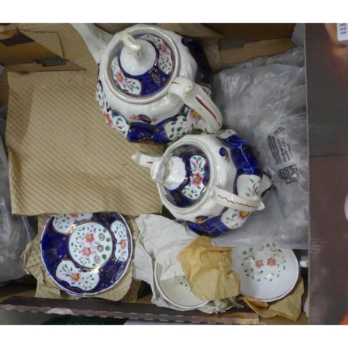 1139 - Three boxes of assorted pottery including teapots,  Queen Anne, etc. **PLEASE NOTE THIS LOT IS NOT E... 