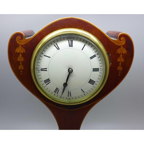 603 - An Edwardian stylised balloon clock with inlaid case, 25cm