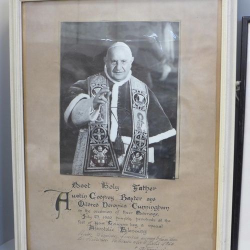 604 - A Civil OBE Award Certificate, 1955, and a framed marriage blessing, 1960