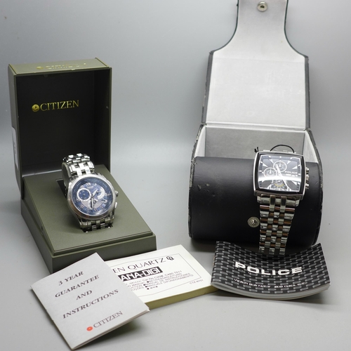 615 - A Citizen Eco-Drive and a Police wristwatch, both boxed