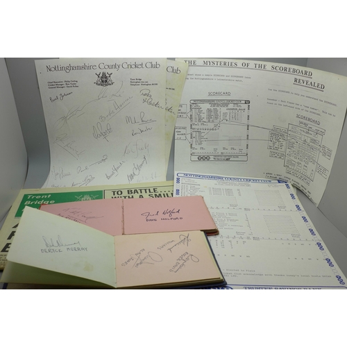 616 - A folder of cricket ephemera and two late 1960s early 1970s autograph books including local cricket ... 