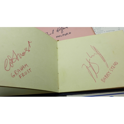 616 - A folder of cricket ephemera and two late 1960s early 1970s autograph books including local cricket ... 