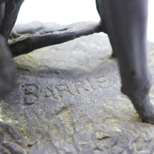 617 - A model of a lurcher on a marble plinth, 19cm