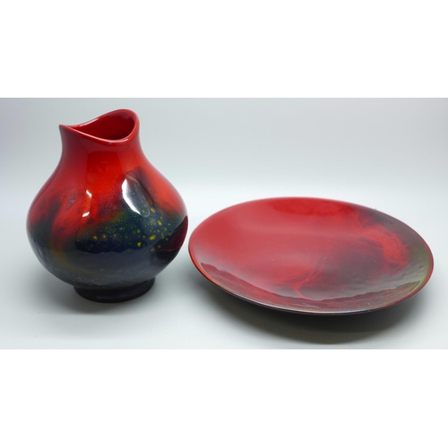 620 - A Royal Doulton Flambe vase and dish, vase 11.5cm