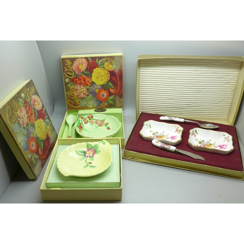 637 - Three boxed dish sets, Royal Crown Derby and two Carlton Ware, all boxed