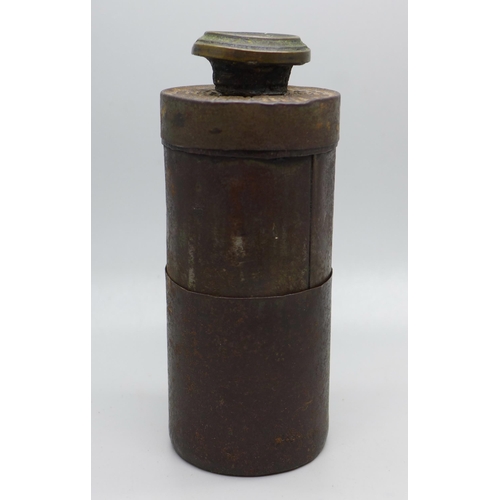 647 - A trench art type telescope made from a Borwick's baking powder tin, glass/lens cracked