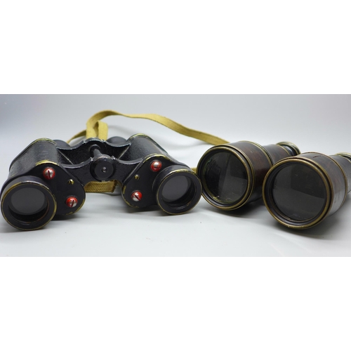 648 - A pair of military binoculars, marked Kershaw and a pair of leather covered Lemaire Fab, Paris binoc... 