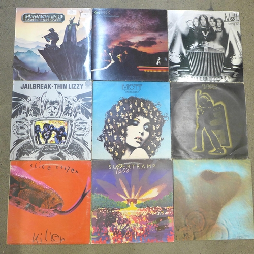 652 - Ten 1970s rock LP records, Hawkwind, Genesis, Mott the Hoople, etc.