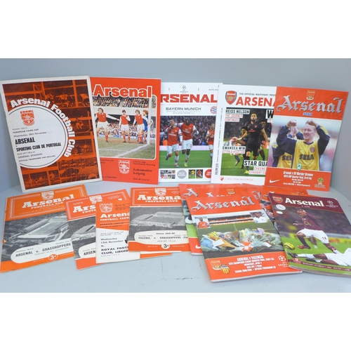 688 - Football programmes; Arsenal home programmes versus overseas opposition, 17 games including Grasshop... 