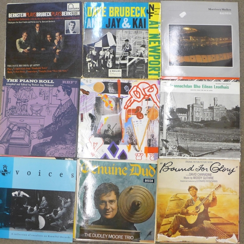 701 - Eighteen vinyl LP records, jazz, folk, traditional and fusion, artists including Charlie Parker, Dud... 