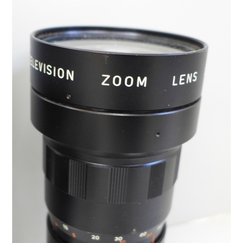 703 - Camera lenses; Apollo MC TV Lens 1:18 f=15-150mm; Cosmicar Television zoom lens 22.5-90mm 1:1.5, no.... 