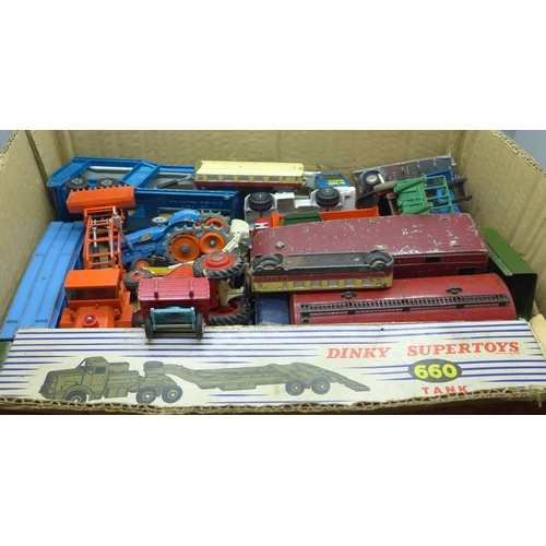 718 - A collection of die-cast model Dinky Toys and Lesney, also a Tank Transporter box only