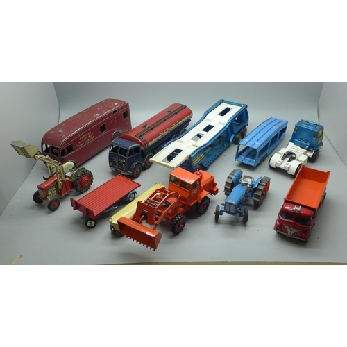 718 - A collection of die-cast model Dinky Toys and Lesney, also a Tank Transporter box only