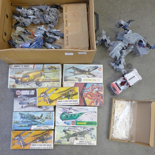 734 - A collection of vintage models, (x12), including Airfix, and Transformer toys, (x6)