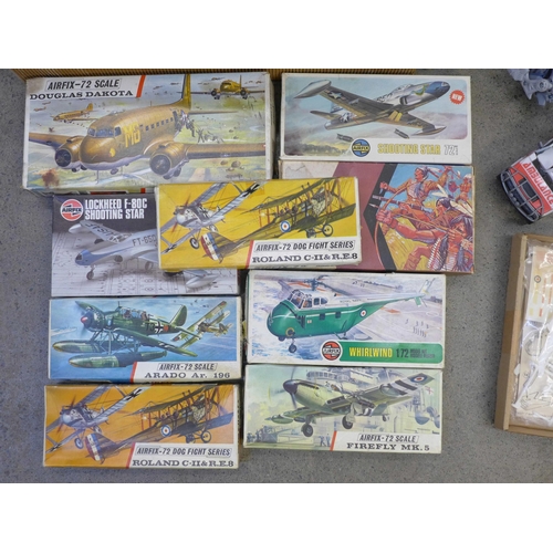 734 - A collection of vintage models, (x12), including Airfix, and Transformer toys, (x6)