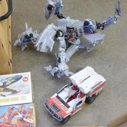 734 - A collection of vintage models, (x12), including Airfix, and Transformer toys, (x6)