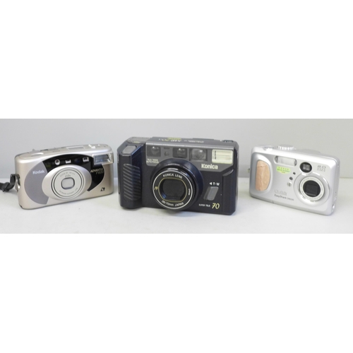 745 - Three cameras including Konica and Kodak