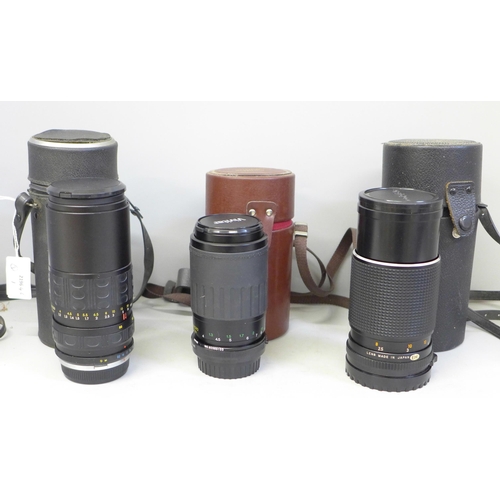 747 - Three camera lenses, Vivitar 70-210mm, Kinor 80-200mm and Mamiya 210mm