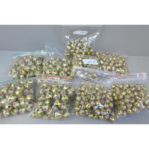 757 - 450 cloisonné enamel beads for stringing, 12mm and 15mm