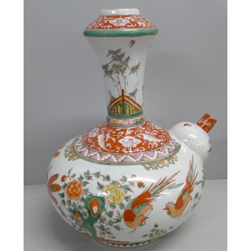 792 - A 19th Century Chinese famille rose porcelain vase decorated with flowers and birds, 38cm, a/f