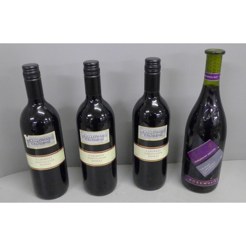 796 - Four bottles, Cabernet Sauvingon Shiraz x3 and one other similar, all Australian