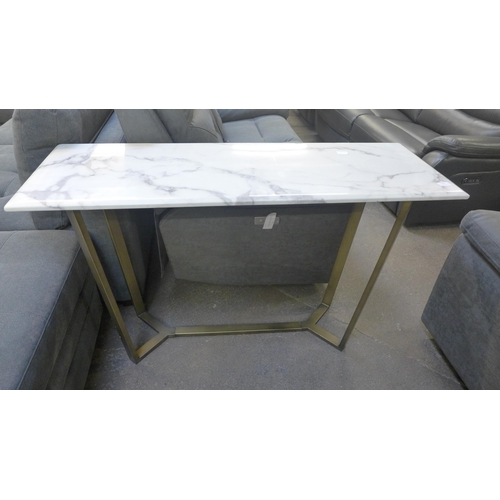 1346 - A marble console table with gold legs, damaged corner