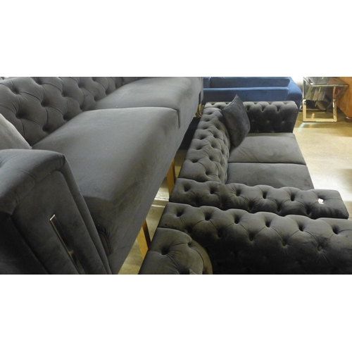 1430 - A Fenzi black buttoned velvet three seater sofa, two seater sofa and armchair * This lot is subject ... 