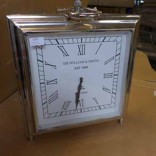 1579 - A silver square mantel clock