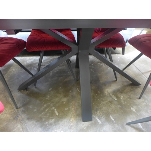 1313 - A Fusion dining table with eight Arana dark red velvet dining chairs