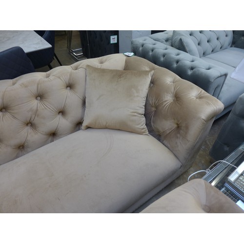 1375 - A Newport brushed gold buttoned velvet three and two seater sofa * This lot is subject to VAT