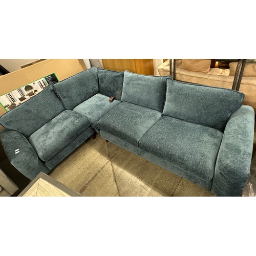 1569 - A blue textured weave upholstered corner sofa - damaged legs