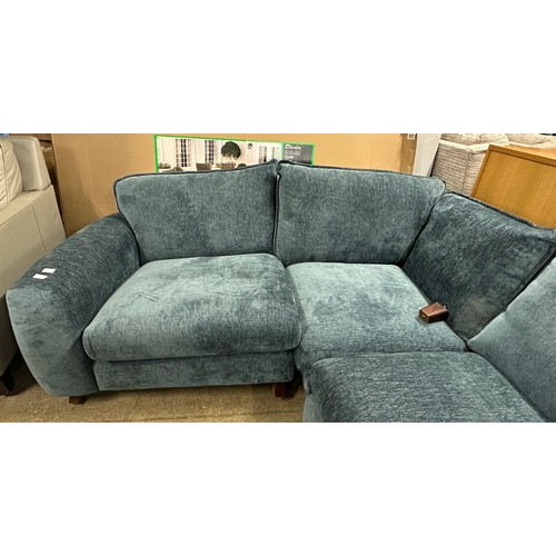 1569 - A blue textured weave upholstered corner sofa - damaged legs