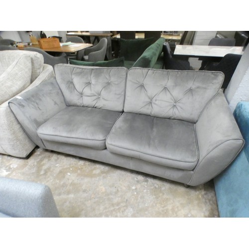 1384 - A Hoxton grey velvet three seater sofa RRP £799