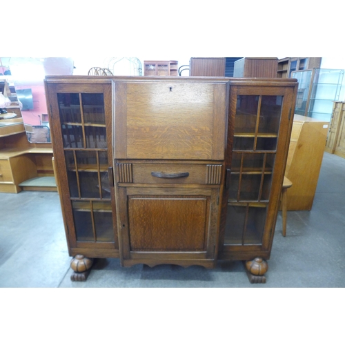 123A - An oak side by side bureau bookcase