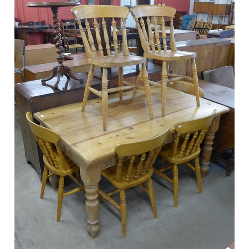 146 - A Victorian style pine farmhouse kitchen table and six beech chairs