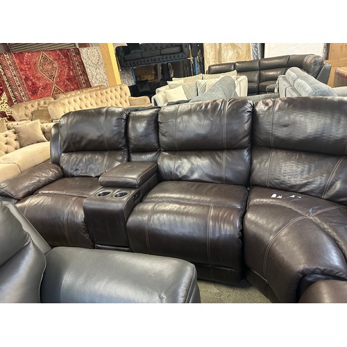 1594 - A Dunhill brown leather power reclining Motion 1 sofa , original RRP £1833.31 + VAT - worn (4189-7) ... 